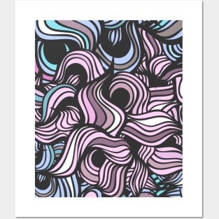 Mystic Waves | Abstract Art | Blue | Pink | Black | Vintage Posters and Art